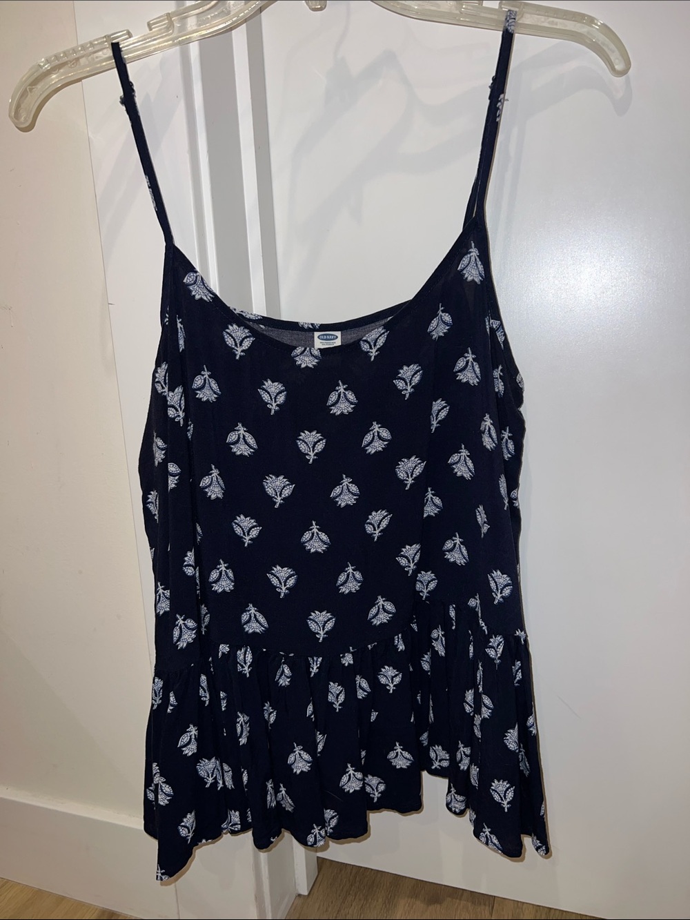 Flowy Navy Blue Floral Spaghetti-Strap Women's Top